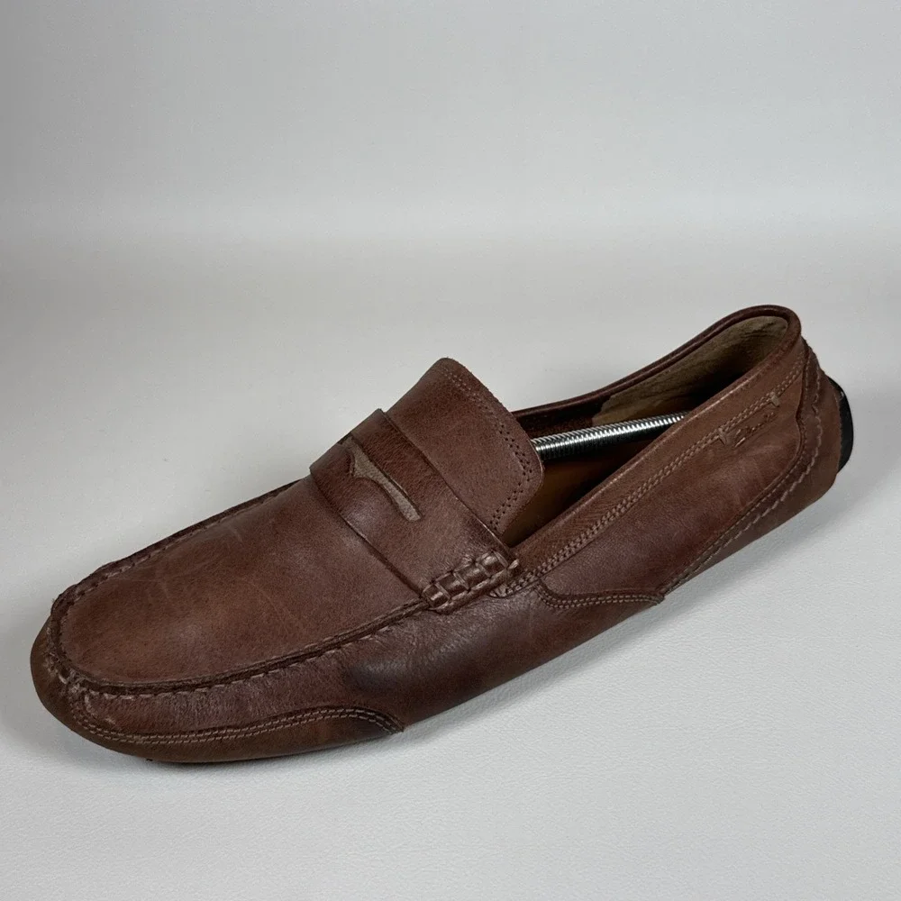 Clarks Men's Brown Leather Penny Loafers Slip On Moc Toe Casual Dress Shoes 13